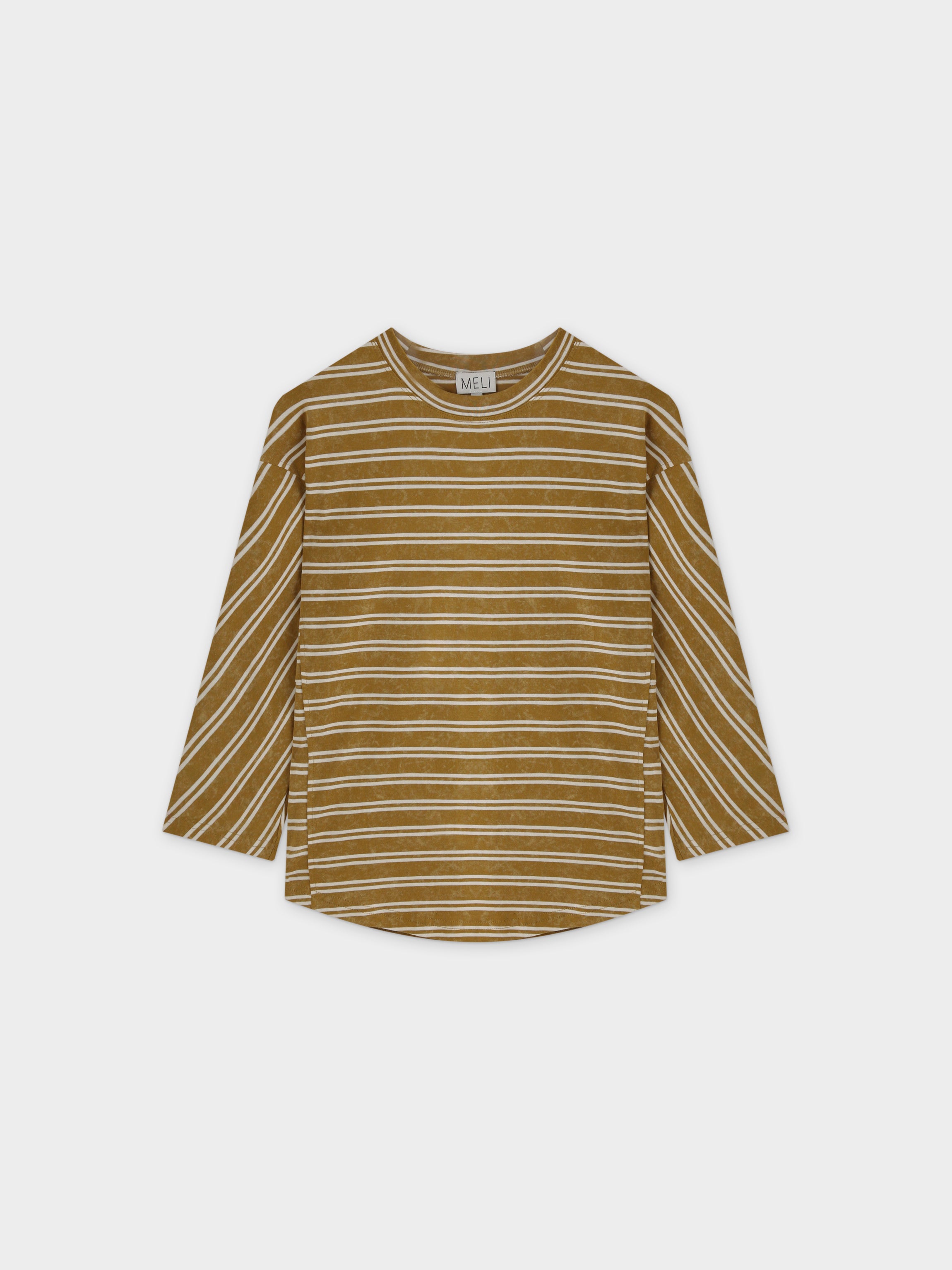 Striped Boxy Tee-Washed Tan