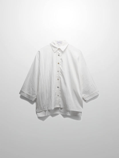 Boxy Dolman Sleeve Crinkle Blouse-White