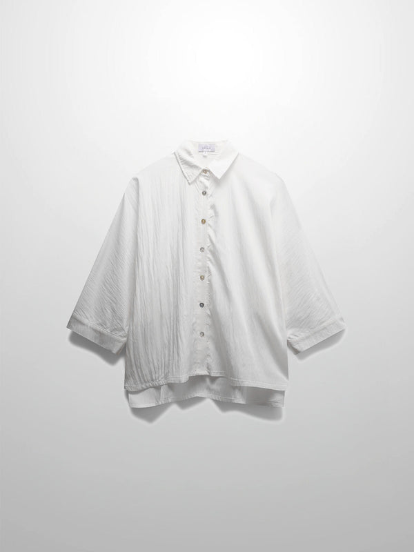 Boxy Dolman Sleeve Crinkle Blouse-White