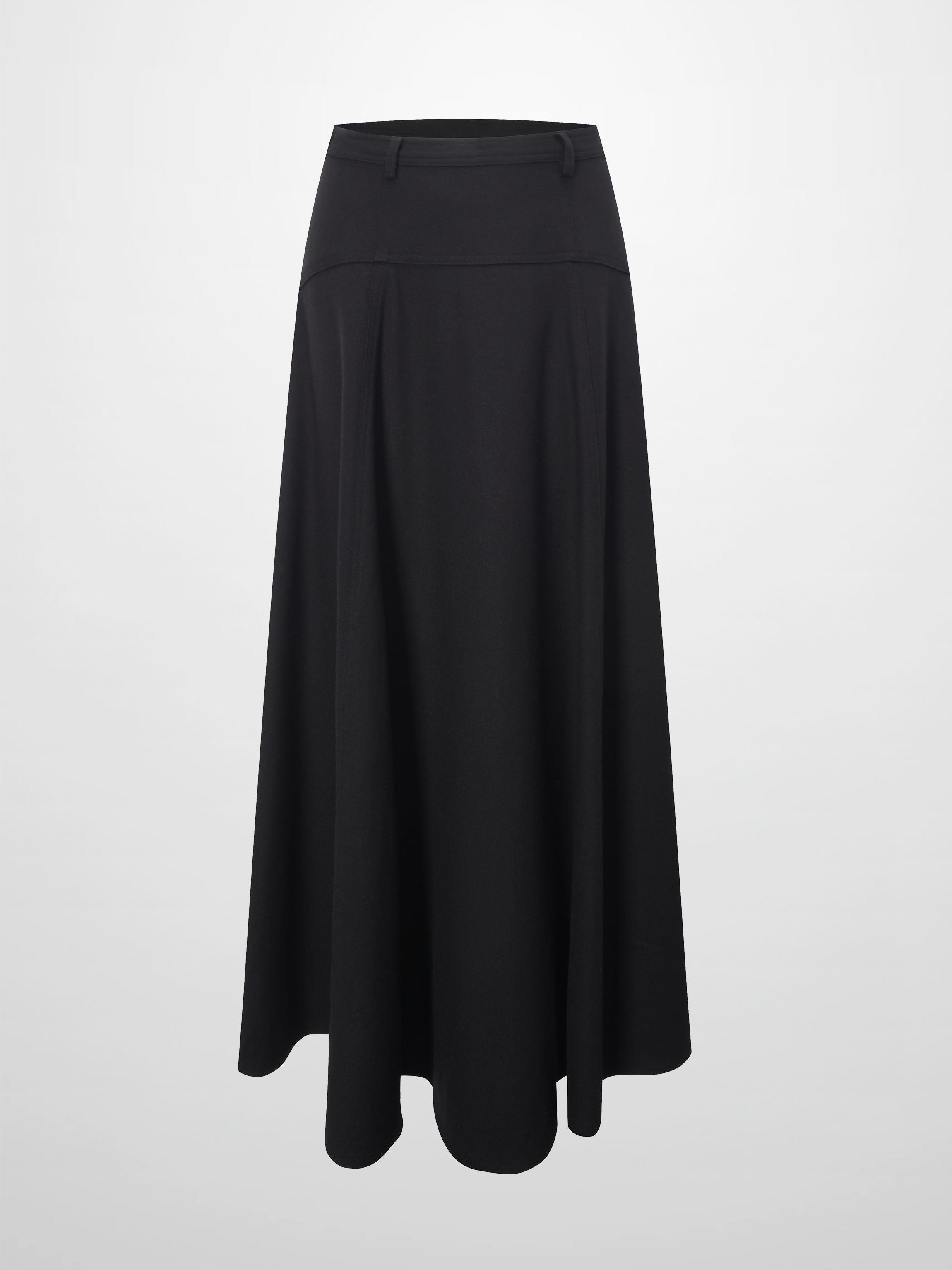 Wool Blend Yoke Skirt 37&quot;-Black