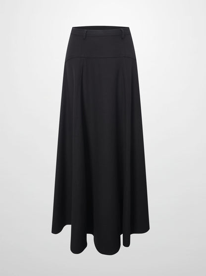 Wool Blend Yoke Skirt 37"-Black
