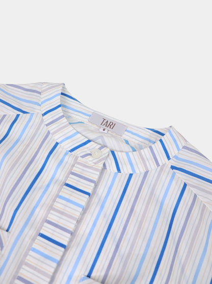 Belted Wide Sleeve Dress-Blue Stripe