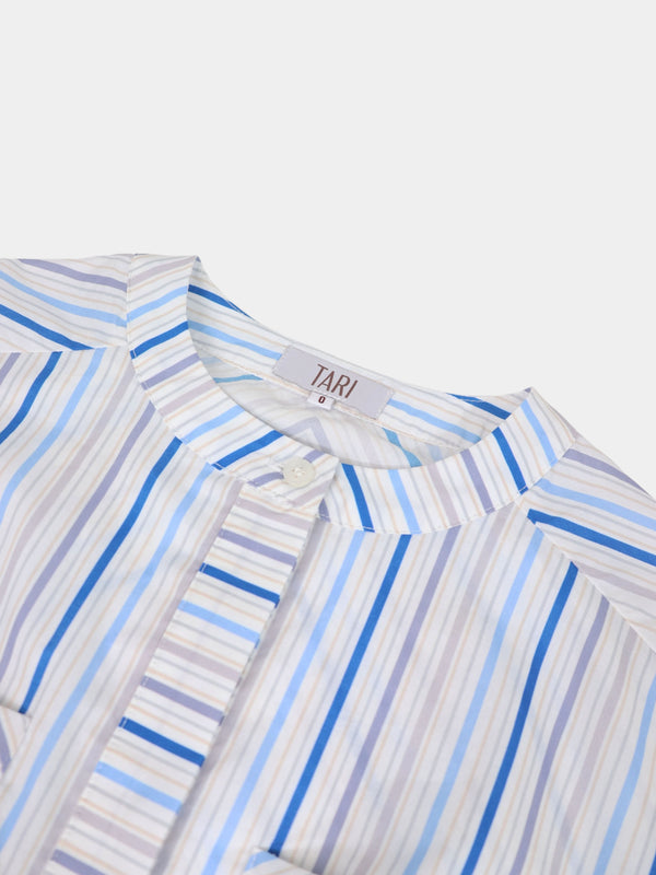 Belted Wide Sleeve Dress-Blue Stripe