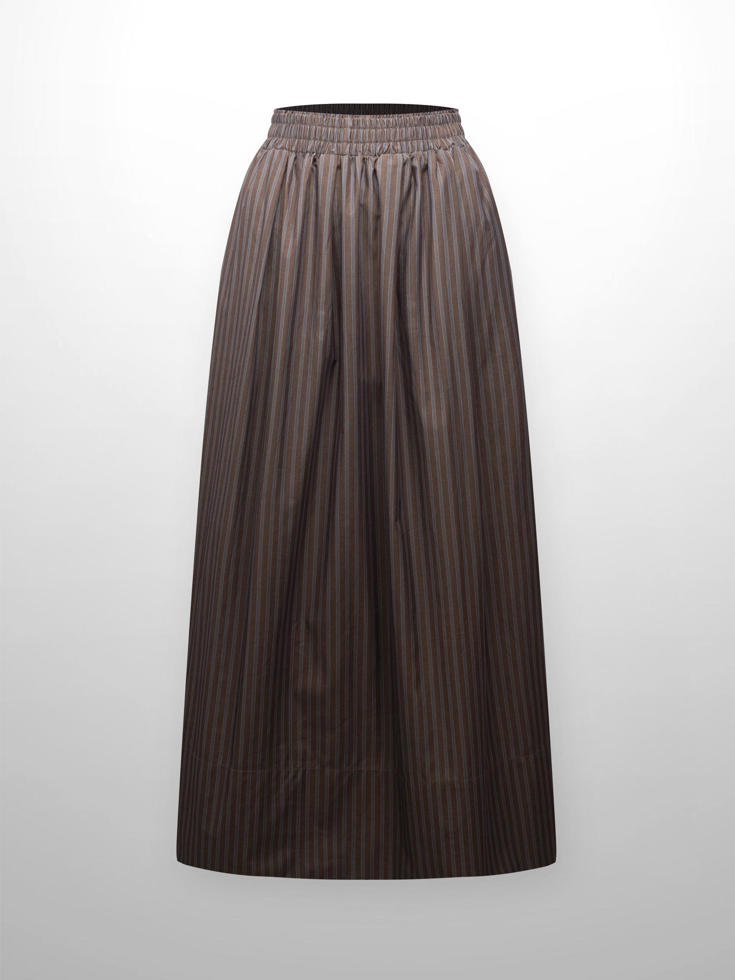 Striped Gathered Waist Skirt-Khaki Stripe