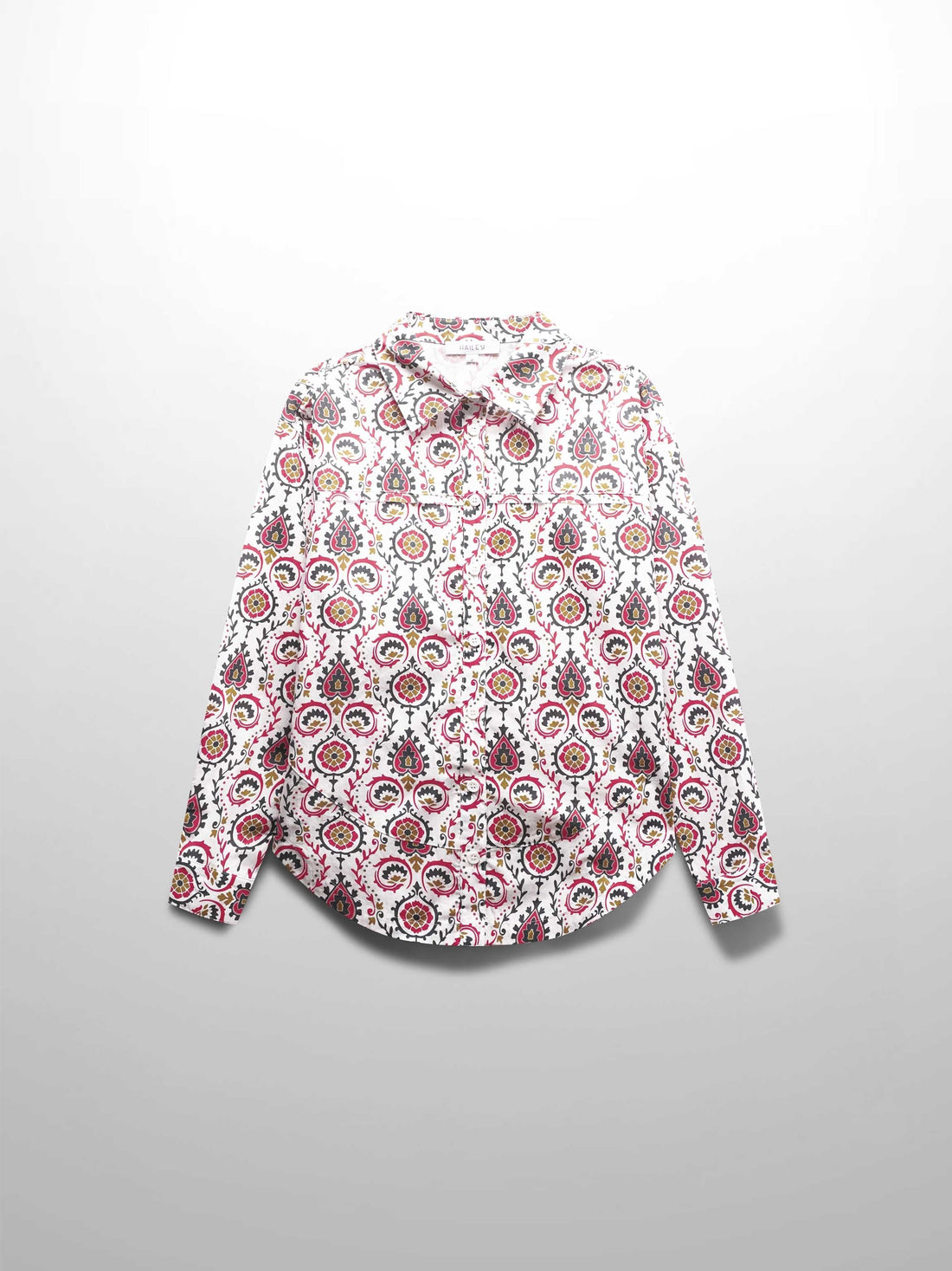 Rounded Hem Button Down Shirt-Retro Floral