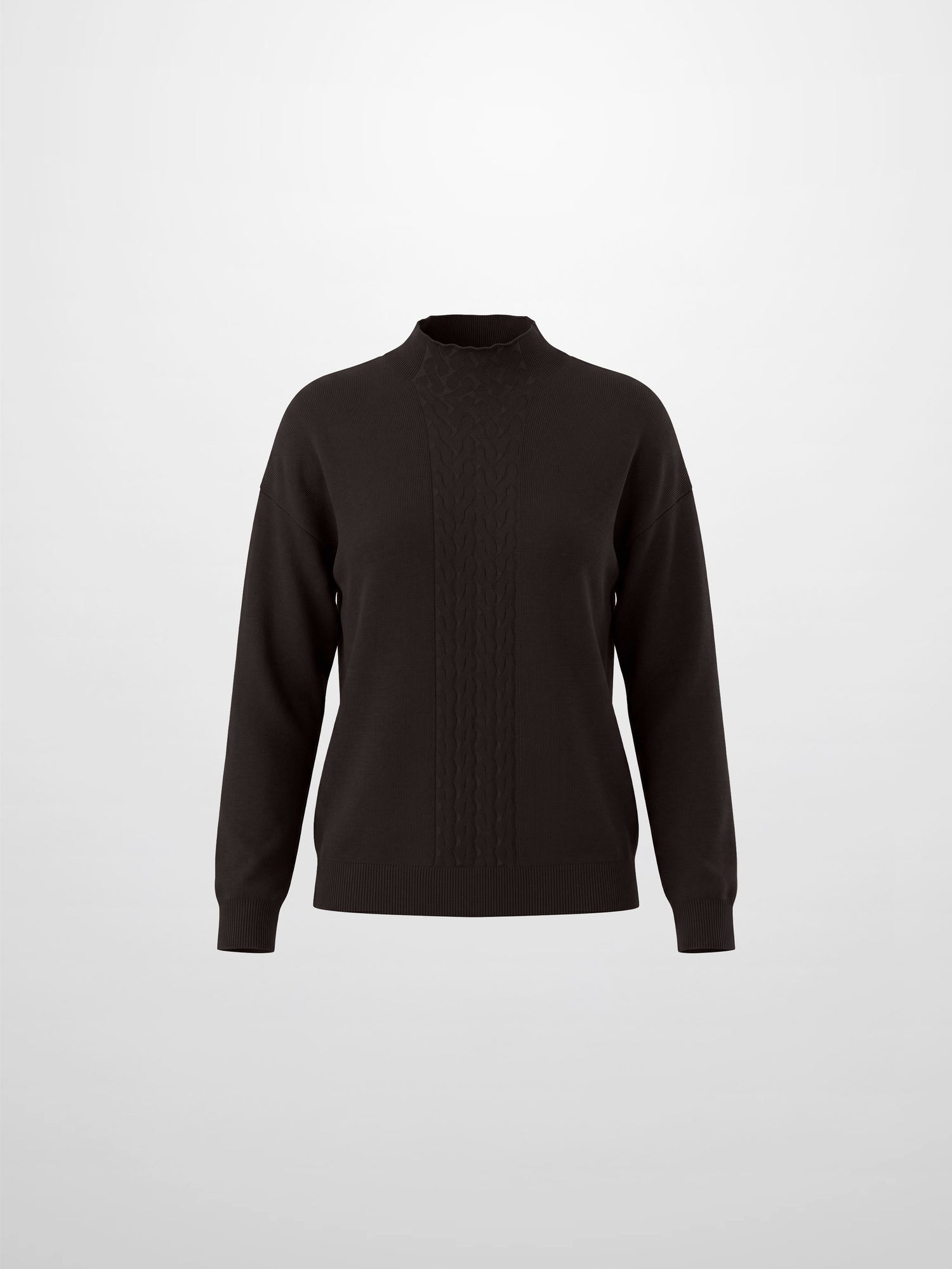 Thin Knit Center Cable Sweater - Chocolate Brown