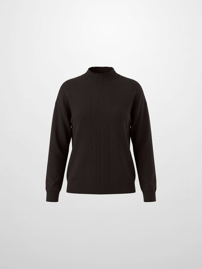 Thin Knit Center Cable Sweater - Chocolate Brown