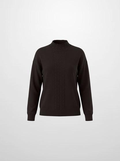 Thin Knit Center Cable Sweater - Chocolate Brown