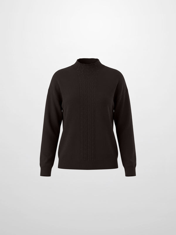 Thin Knit Center Cable Sweater - Chocolate Brown