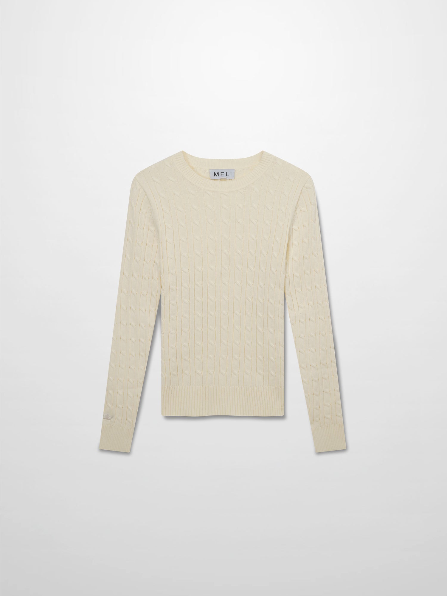 Crew Neck Cable Sweater-Ivory