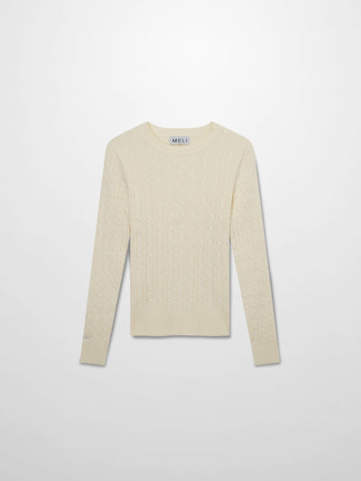 Crew Neck Cable Sweater-Ivory