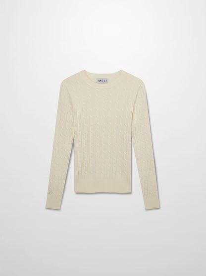 Crew Neck Cable Sweater-Ivory