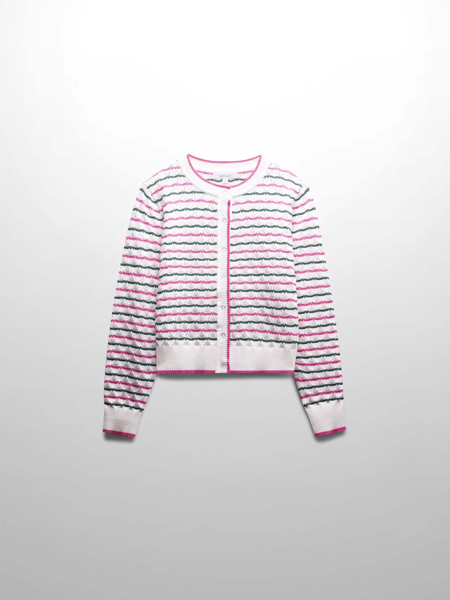 Striped Pointelle Cardigan-Green/Pink/White