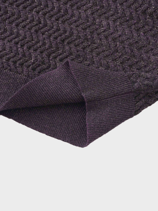 Textured Lurex Crew Sweater-Wine