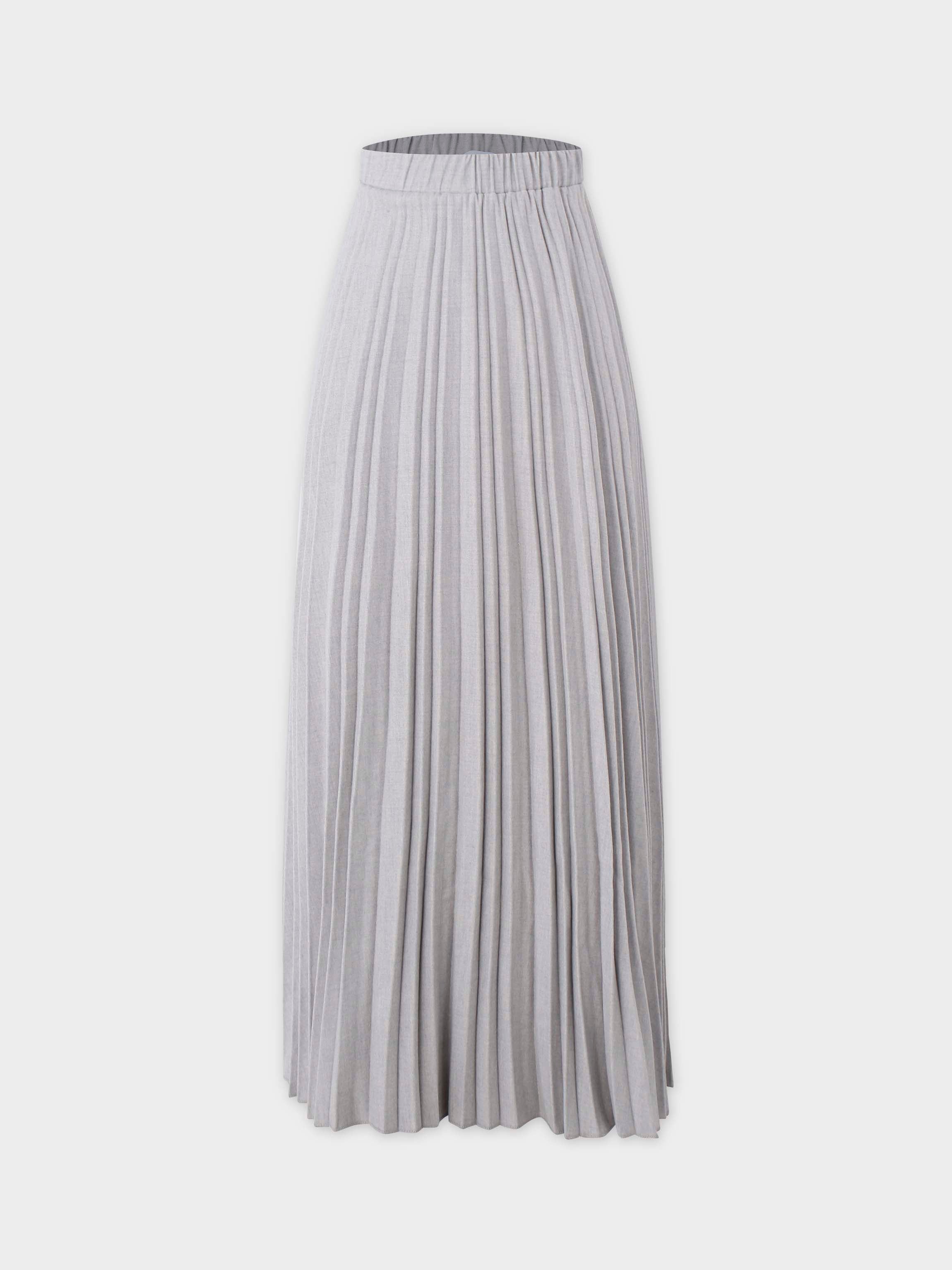 Wool Blend Pleated Skirt-Light Grey