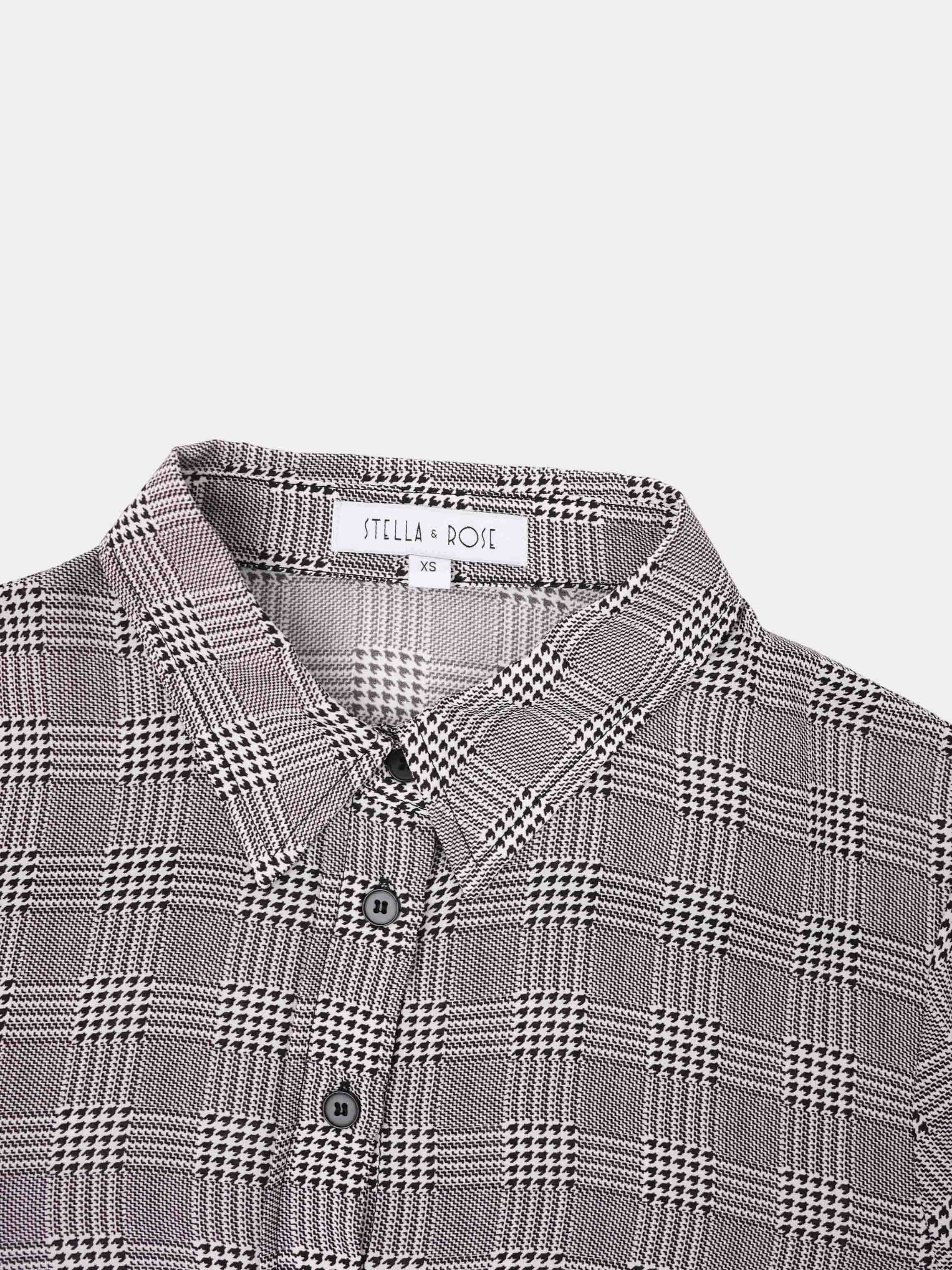 Houndstooth Button Down Blouse-Black/White