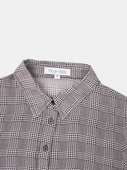 Houndstooth Button Down Blouse-Black/White