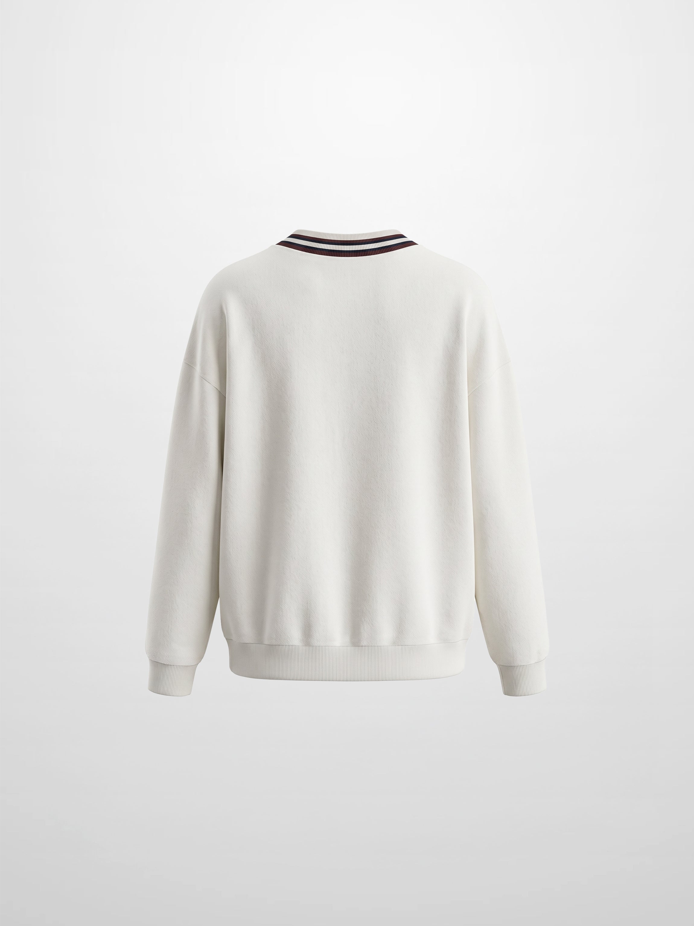 Ribbed Neck High V Sweatshirt - White/Burgundy