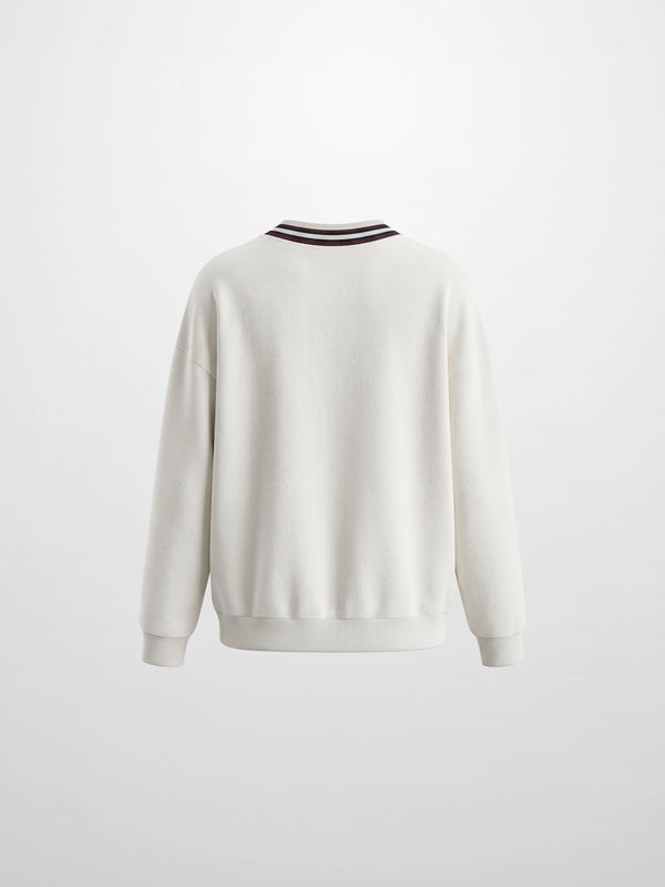 Ribbed Neck High V Sweatshirt - White/Burgundy