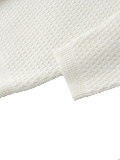 Textured Crew Cardigan-Ivory