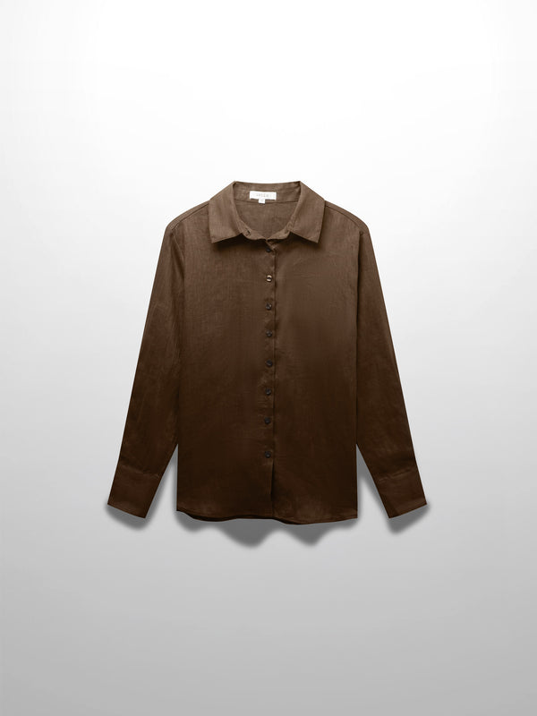 Linen Button Down Blouse-Brown