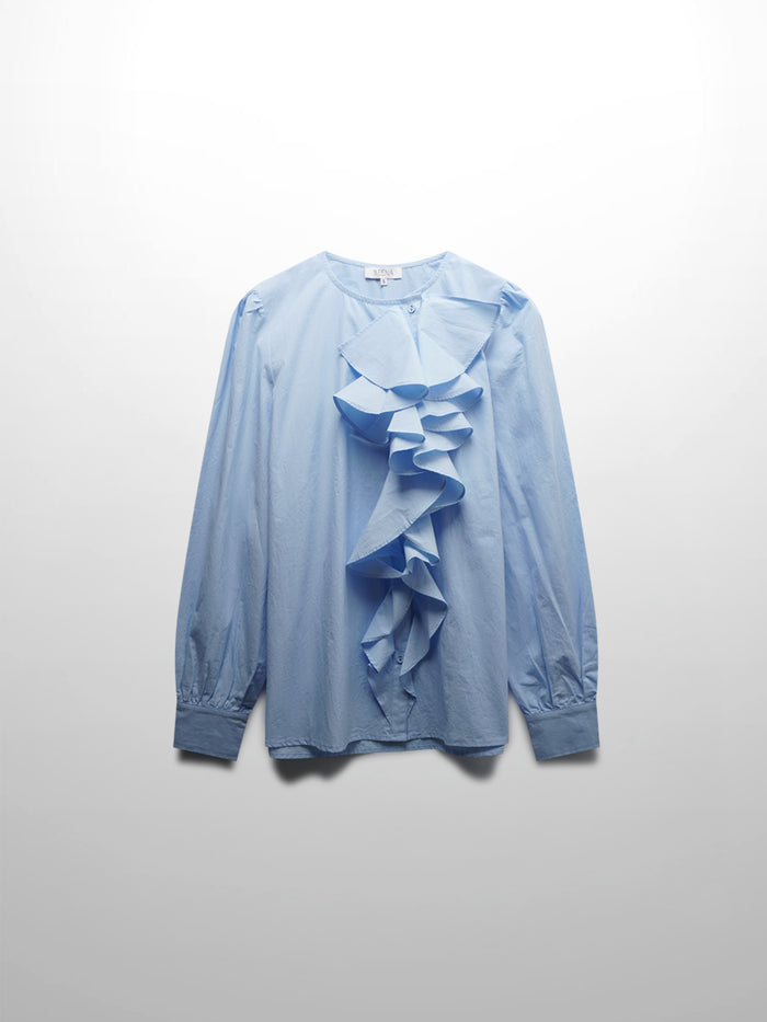 Asymmetrical Ruffle Blouse-Light Blue