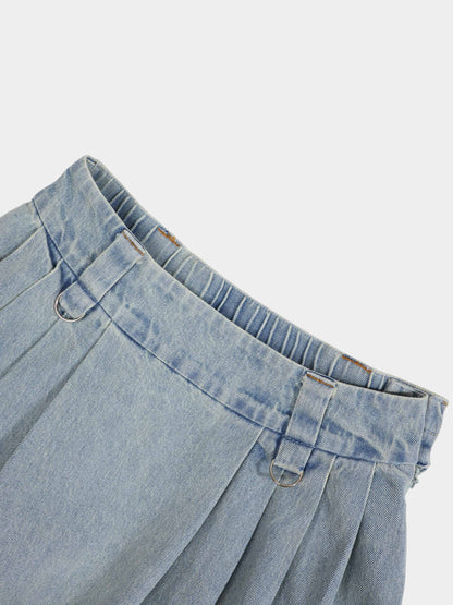 Buckle Design Denim Skirt-Blue