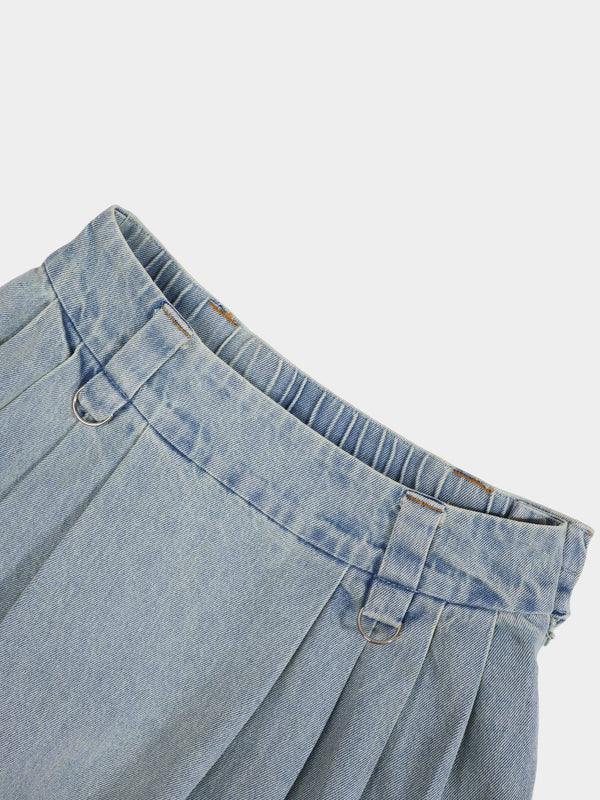 Buckle Design Denim Skirt-Blue