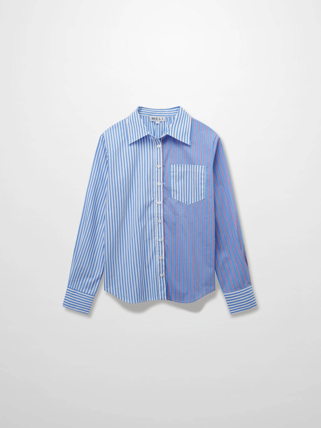 Mix Pinstripe Button Down Shirt-Blue