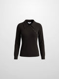 Asymmetrical Button Collar Sweater - Chocolate Brown