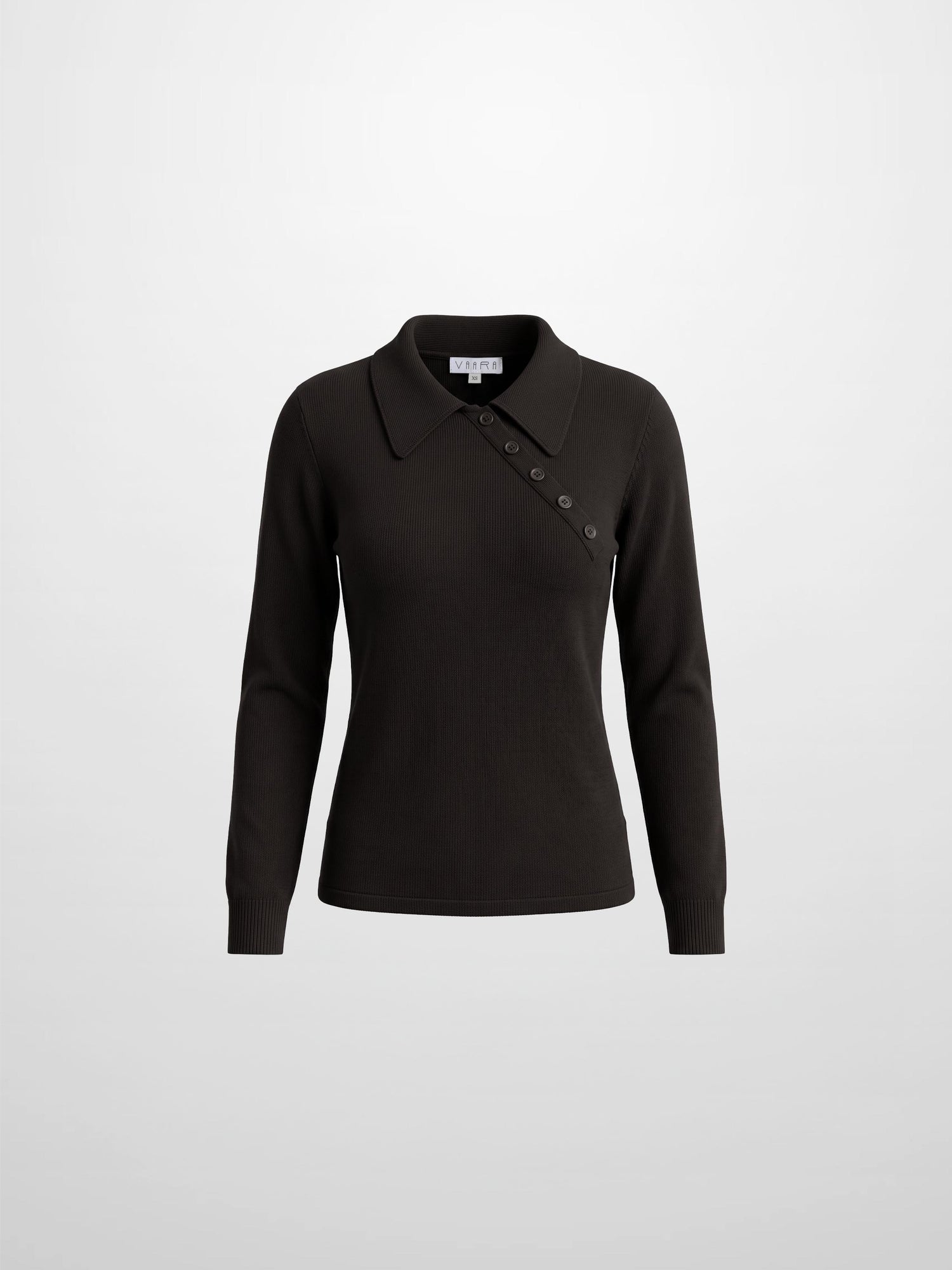 Asymmetrical Button Collar Sweater - Chocolate Brown