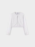 Flat Ribbed Trim Shrug-White