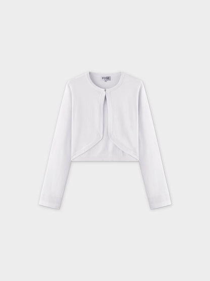 Flat Ribbed Trim Shrug-White