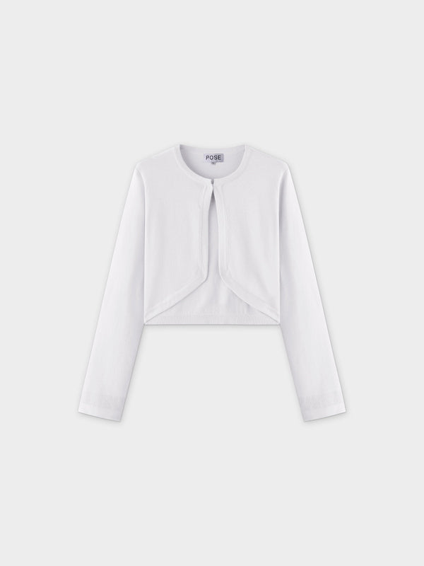 Flat Ribbed Trim Shrug-White