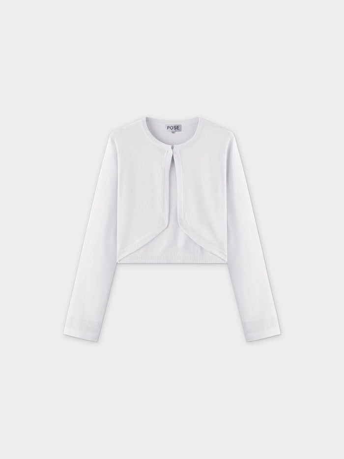 Flat Ribbed Trim Shrug-White