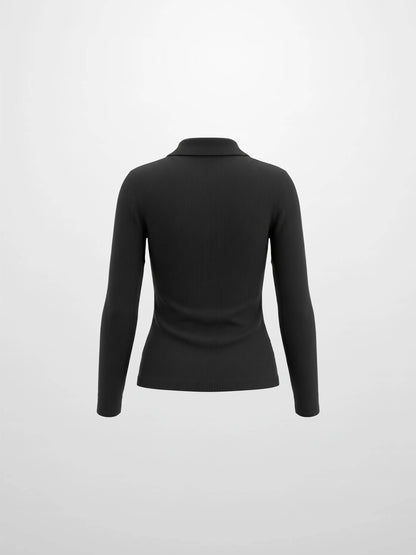 Asymmetrical Button Collar Sweater - Black