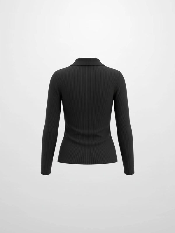 Asymmetrical Button Collar Sweater - Black