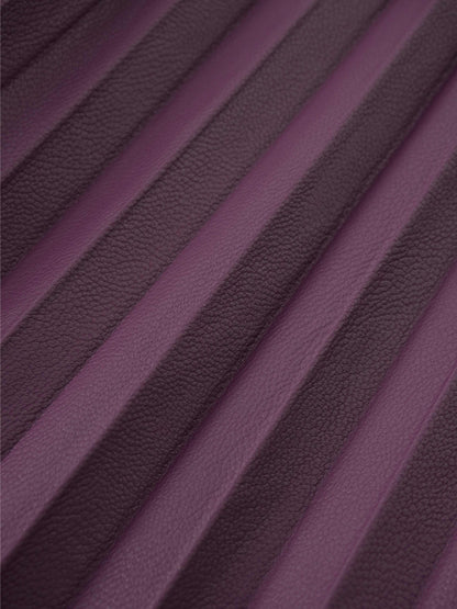 Accordion Pleated Faux Leather Skirt-Eggplant