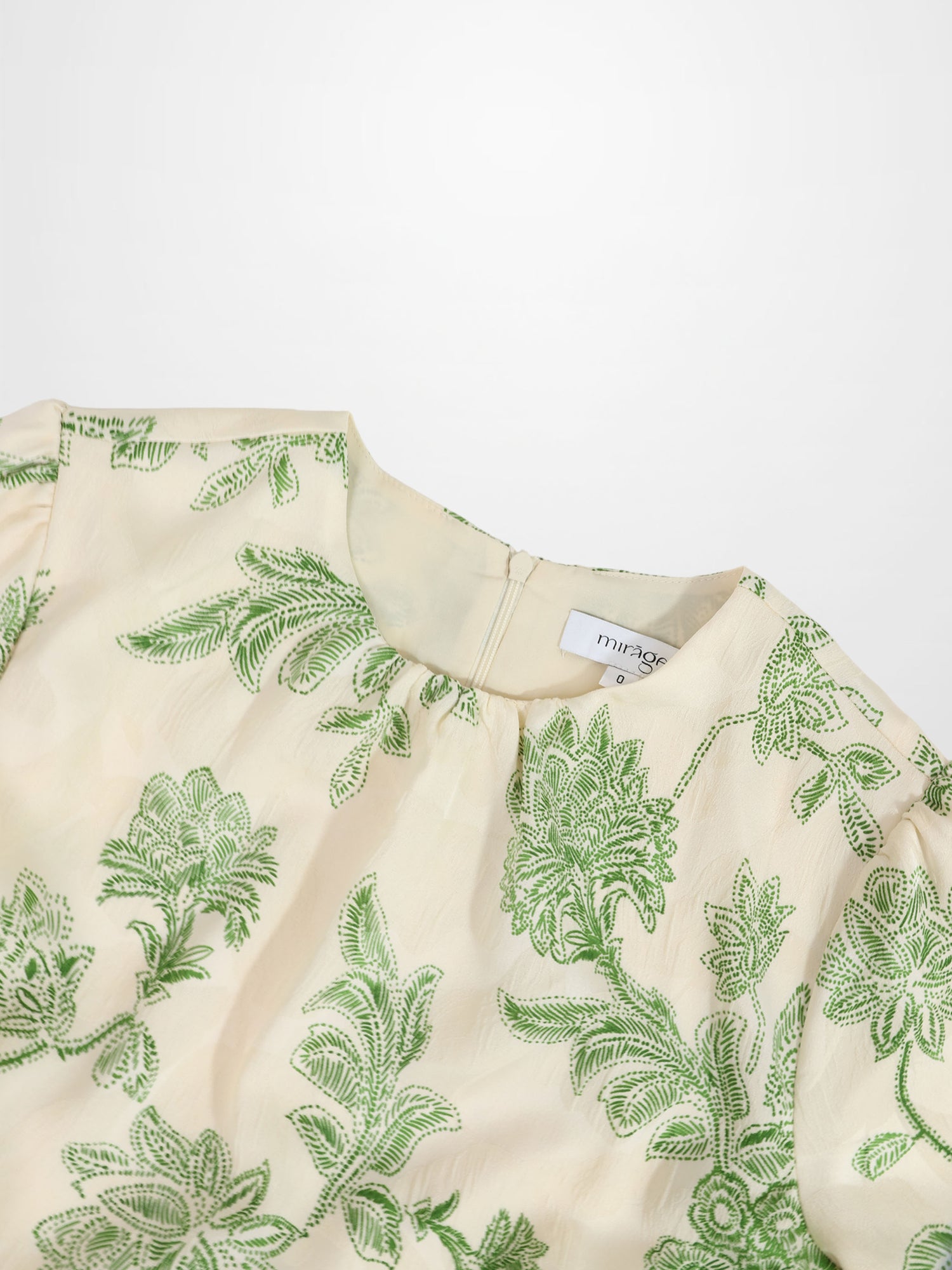 Waist Yoke Dress-Green Sketch Flower