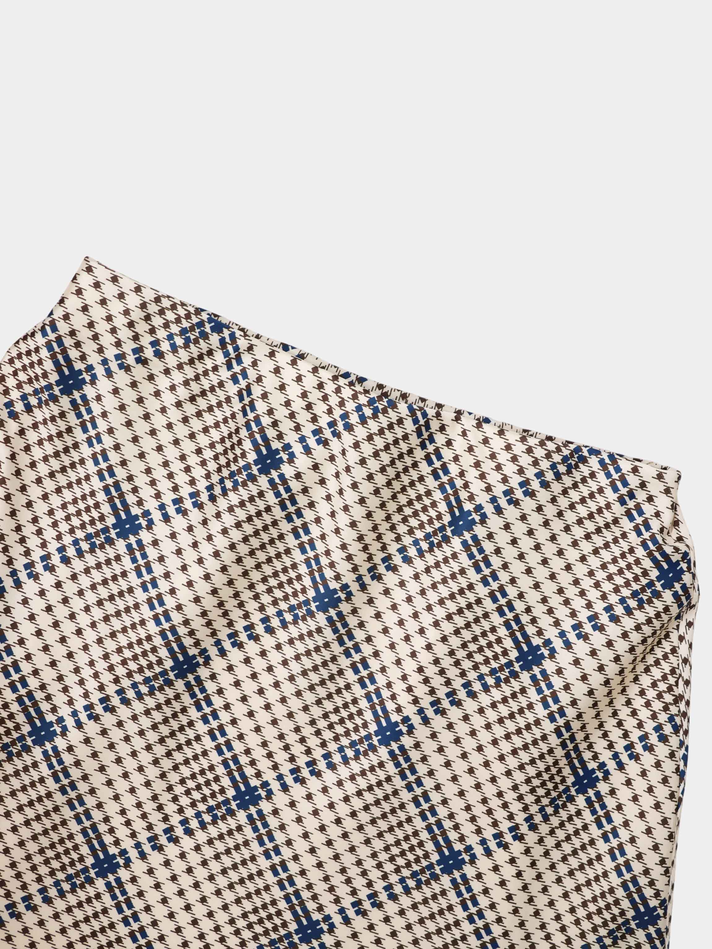 Print Slip Skirt-Brown Houndstooth