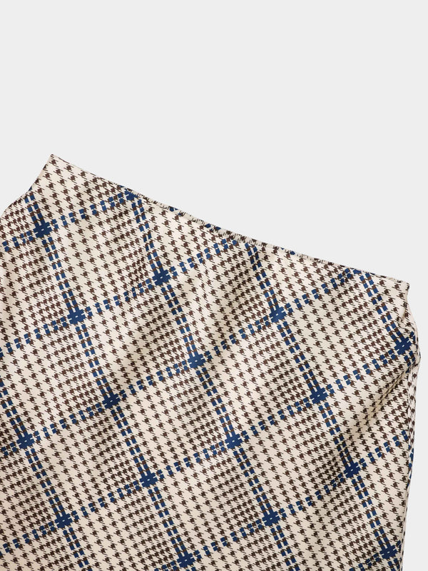 Print Slip Skirt-Brown Houndstooth
