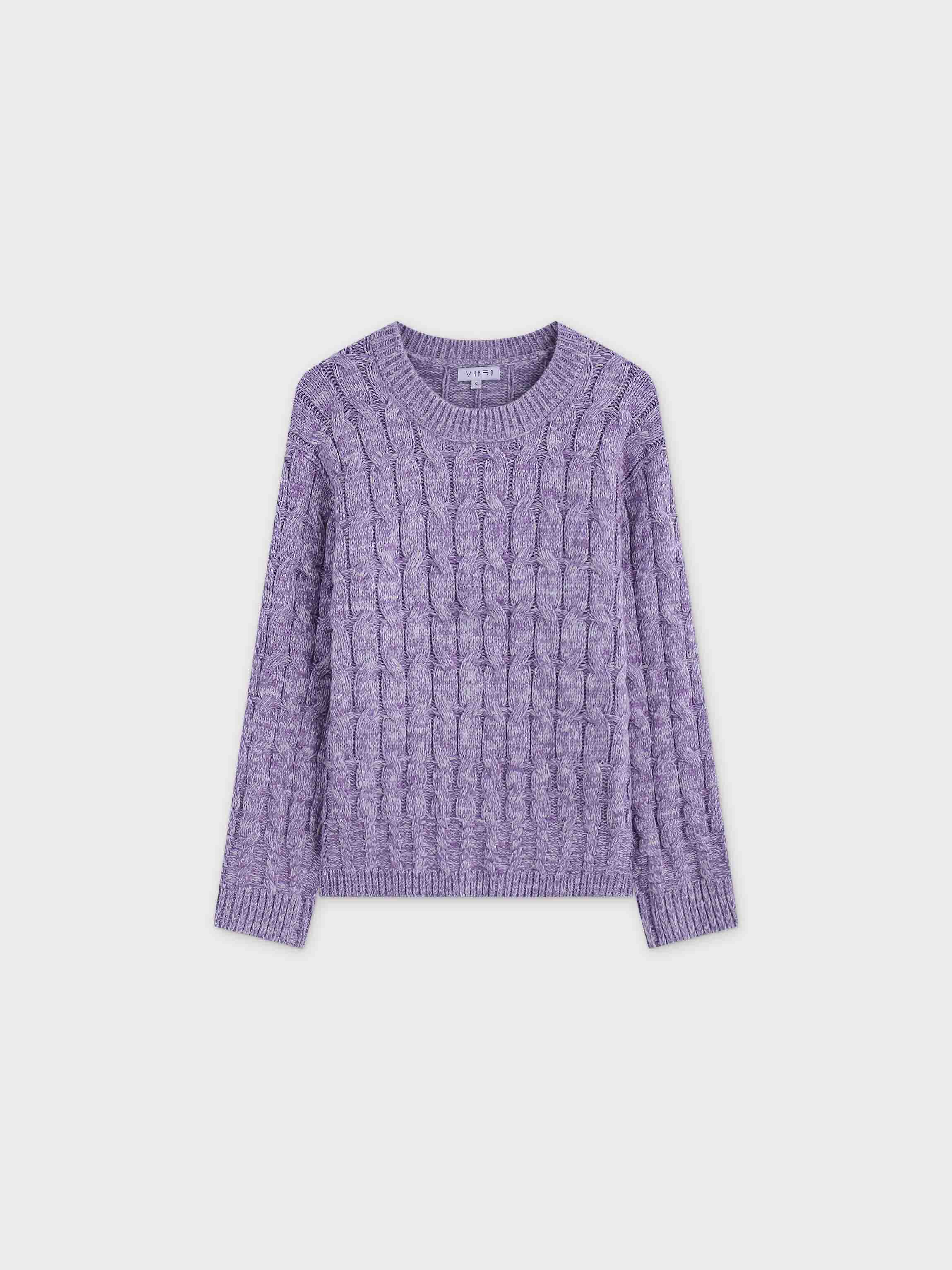 Chunky Heathered Cable sweater-Lavender/White