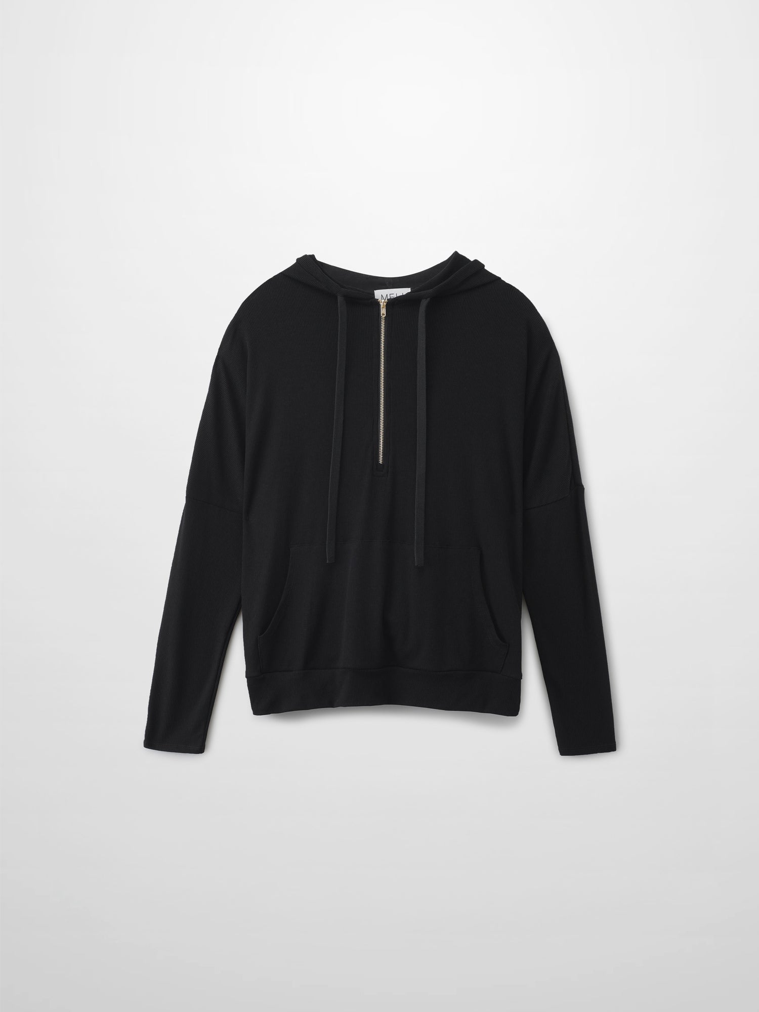 Ribbed Half Zip Hoodie Tee-Black