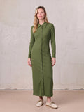 Button Down Ribbed Maxi Dress-Olive