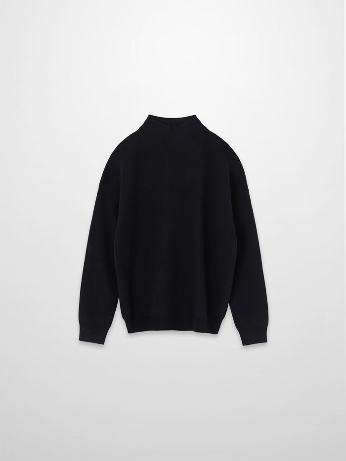 Mock Neck Thin Knit Sweater-Black