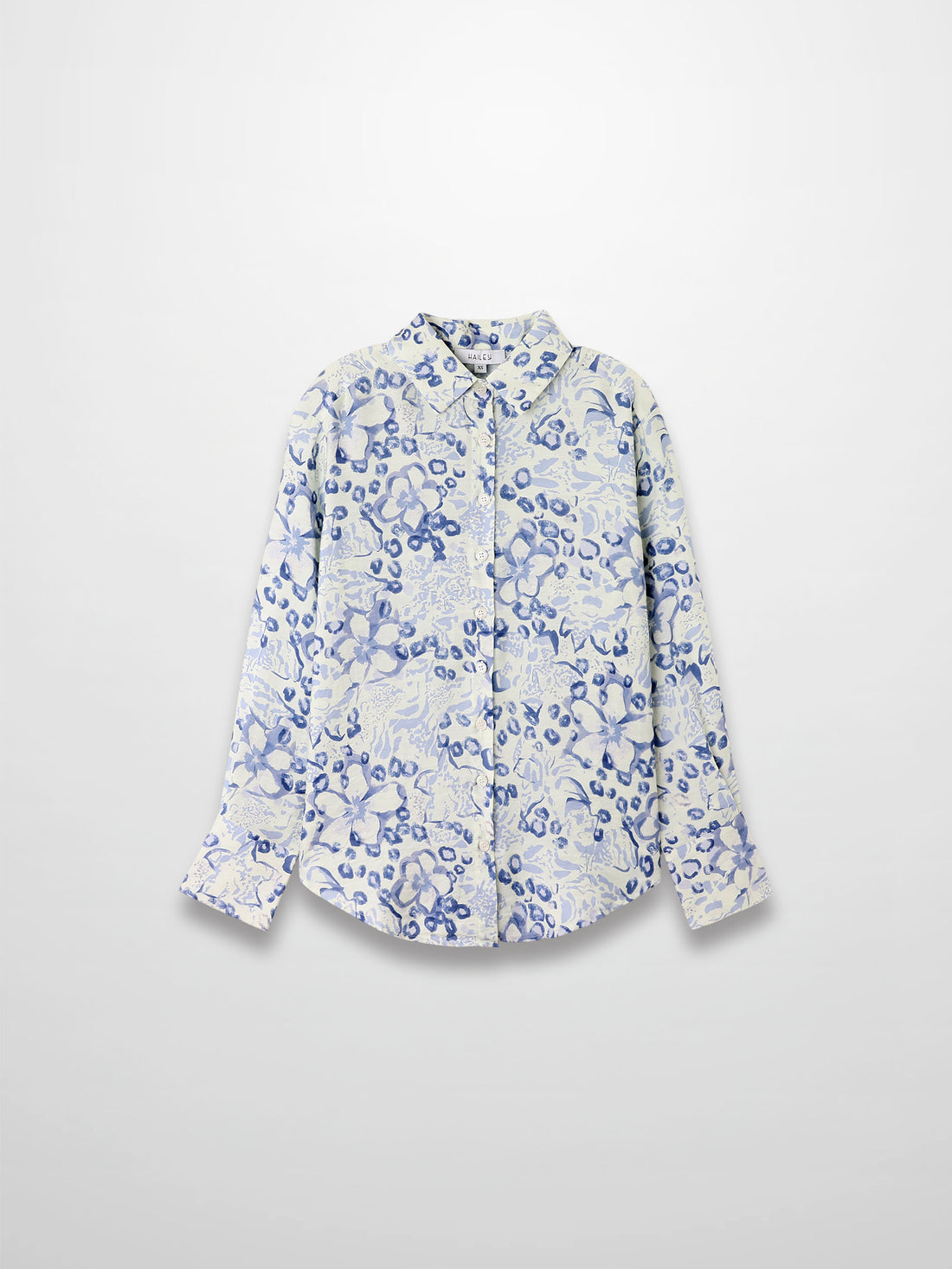 Button Down Collared Blouse-Blue Watercolor