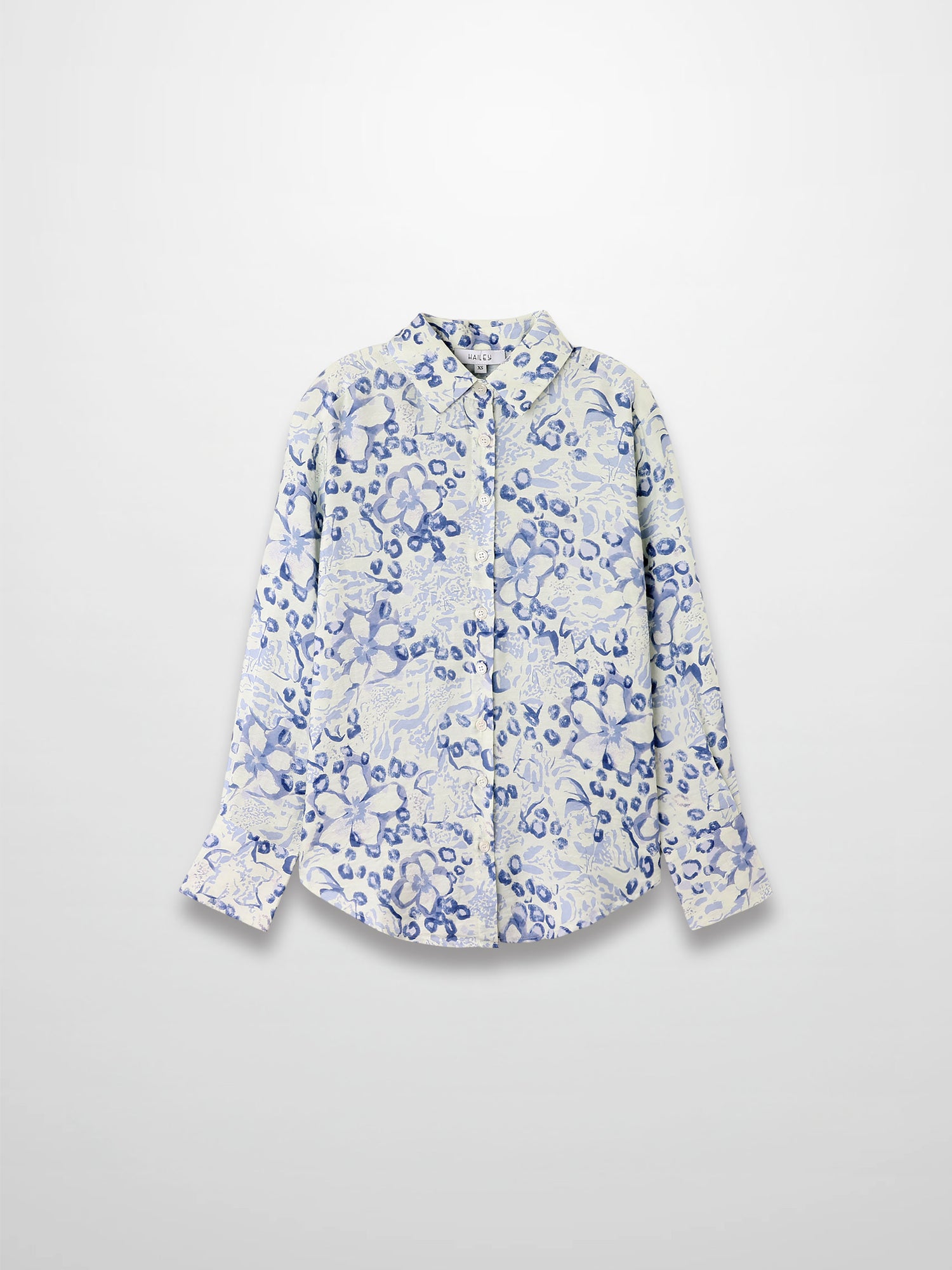 Button Down Collared Blouse-Blue Watercolor