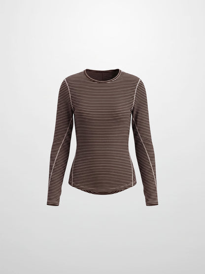 Striped Cross Stitch T-Shirt-Brown