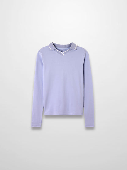 Collared High V T-Shirt-Light Blue
