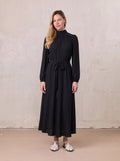 Asymmetrical Bottom Belted Dress-Black